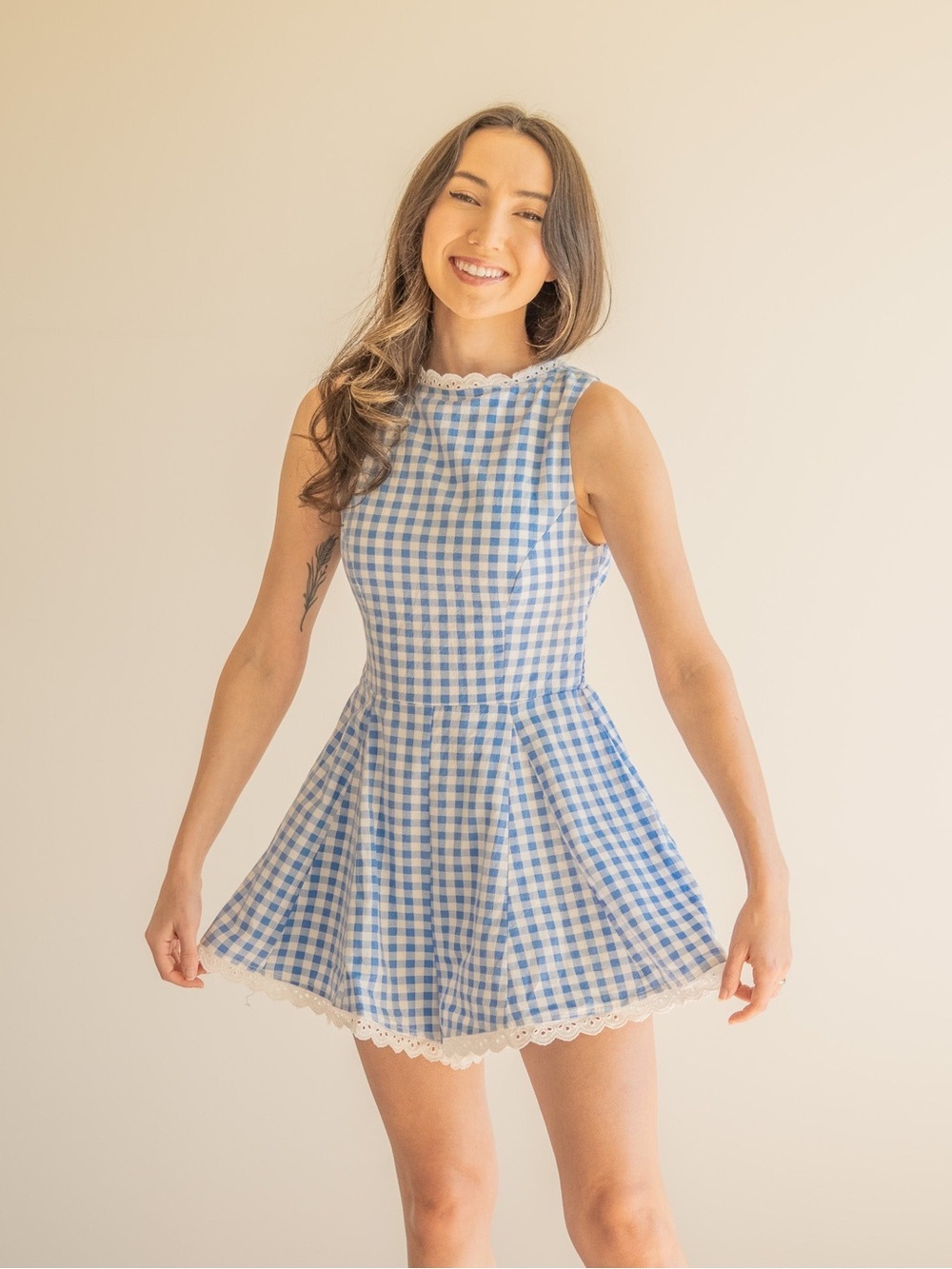 New with tags Klesis No Place Like Home Gingham Lace Trim Romper